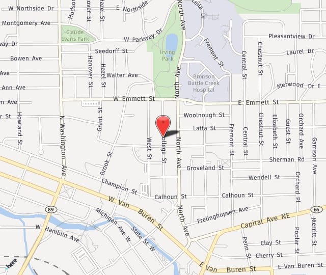 Location Map: 126 College Street Battle Creek, MI 49037